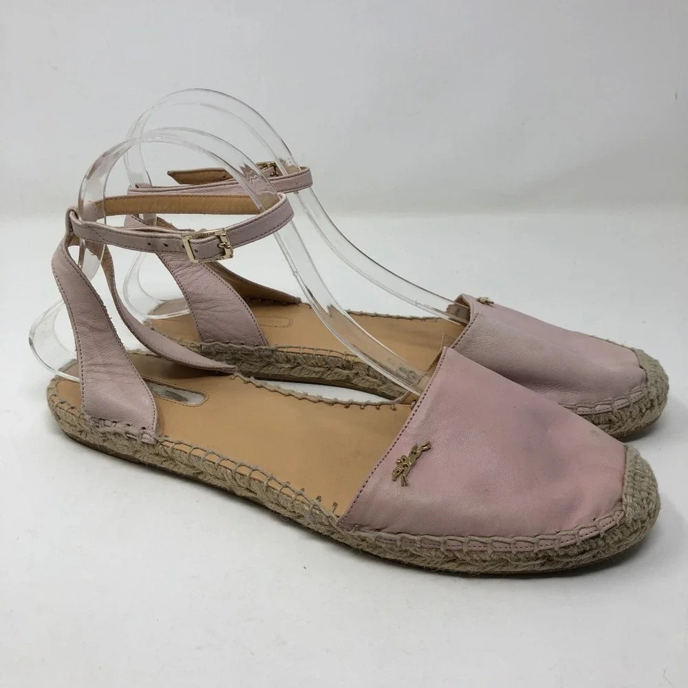 Longchamp Espadrilles Flats Womens 41 US 10 Pink Leather Ankle Strap Summer Boho